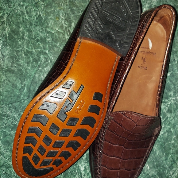 Ralph Lauren Polo Brown Leather Croc Print Loafer NWOT - Picture 7 of 10